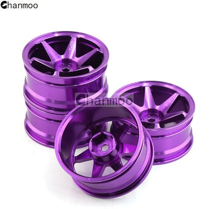 1/10 RC On Road Wheels Rims 12mm Hex Alloy Aluminum Drift Hubs For 1:10 Scale Rally Racing Car Tires Tamiya TT01 TT02 XV01 TA06 A959 PTG2 HPI KYOSHO HSP PTG2 Touring Street Tyres 4PCS (Purple) - color: Purple