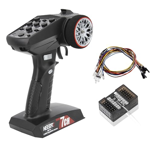 7 Channels RC Transmitter with Receiver Built-in Light Control System and 12LED Light Set, 2.4GHz Radio Remote Controller for RC Car Crawler Truck Racing Buggy Off Road On Road Boat Tank(Red) - color: Red