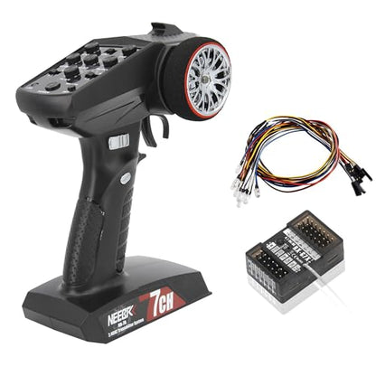 7 Channels RC Transmitter with Receiver Built-in Light Control System and 12LED Light Set, 2.4GHz Radio Remote Controller for RC Car Crawler Truck Racing Buggy Off Road On Road Boat Tank(Red) - color: Red