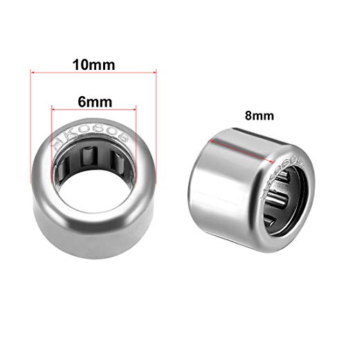uxcell HK0608 Drawn Cup Needle Roller Bearings, Open End, 6mm Bore Dia, 10mm OD, 8mm Width (Pack of 10) - size: 6x10x8mm