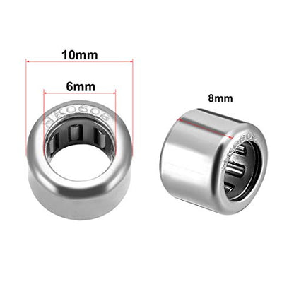 uxcell HK0608 Drawn Cup Needle Roller Bearings, Open End, 6mm Bore Dia, 10mm OD, 8mm Width (Pack of 10) - size: 6x10x8mm
