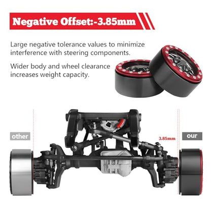 HobbyPark 1.9 Beadlock Wheels for TRX4 Axial SCX10 II III RR10 Wraith Redcat Gen 8 Gen 7 RC4WD 1/10 Scale RC Crawler Car (Red Ring) - color: Red Ring