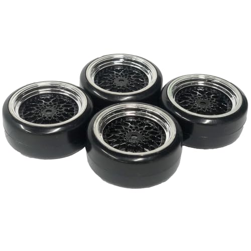 4PCS 1/10 RC Drift Car Tires Smooth Hard Tyre Plastic Plating Wheel Rims Set Replacement for HSP Tamiya HPI Kyosho On-Road Drifting Car (Black Silver) - color: Black Silver