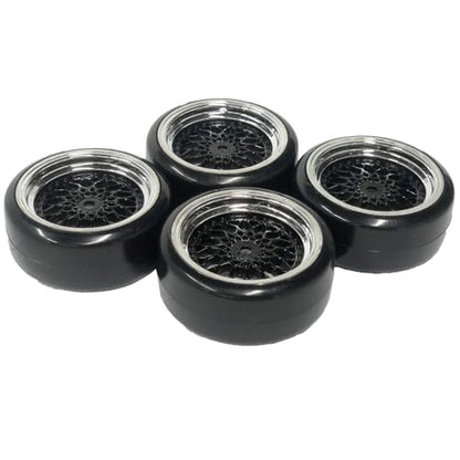 4PCS 1/10 RC Drift Car Tires Smooth Hard Tyre Plastic Plating Wheel Rims Set Replacement for HSP Tamiya HPI Kyosho On-Road Drifting Car (Black Silver) - color: Black Silver