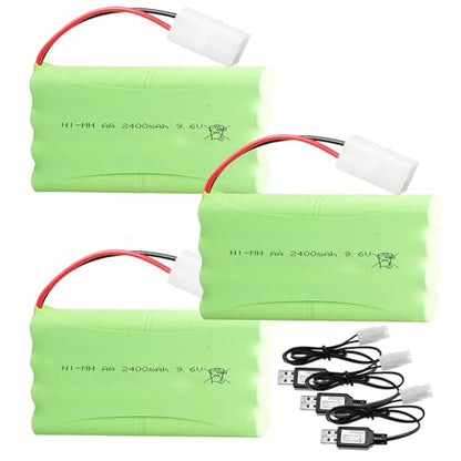 3Pcs 9.6V 2400mAh NI-MH AA Battery Pack RC Replacement Rechargeable Battery with KET-2P USB Charger Cable for Toys,Drone,Remote Control Car Accessory