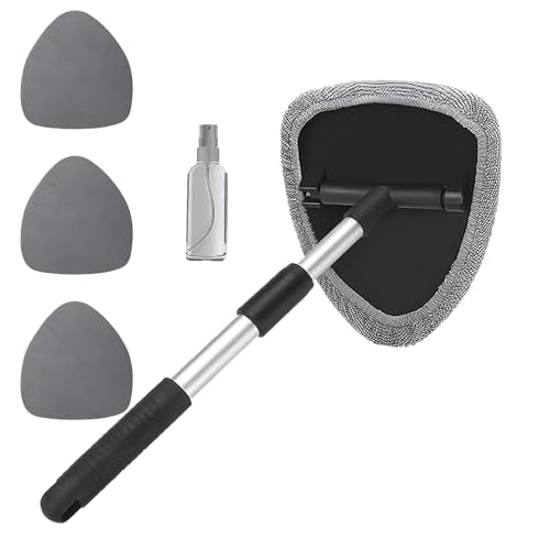Car Window Cleaner, Car Cleanser Brush, Car Accessories Car Cleaning Supplies Tools, Car Cleaning Kit with Extendable Handle, Microfiber Cloth, Spray Bottle, Fits All Cars (Gray) - color: Gray
