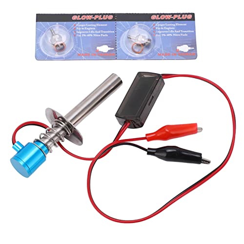 6-12V RC Car Igniter Kit with N4 Hot Glow Plug Gasket, RC Glow Plug Igniter for Methanol Engine, Electronic Glow Plug Starter for Aircraft Car Model, Compatible with HSP and Othe (Blue) - color: Blue