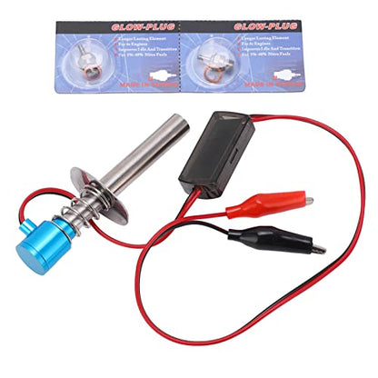 6-12V RC Car Igniter Kit with N4 Hot Glow Plug Gasket, RC Glow Plug Igniter for Methanol Engine, Electronic Glow Plug Starter for Aircraft Car Model, Compatible with HSP and Othe (Blue) - color: Blue