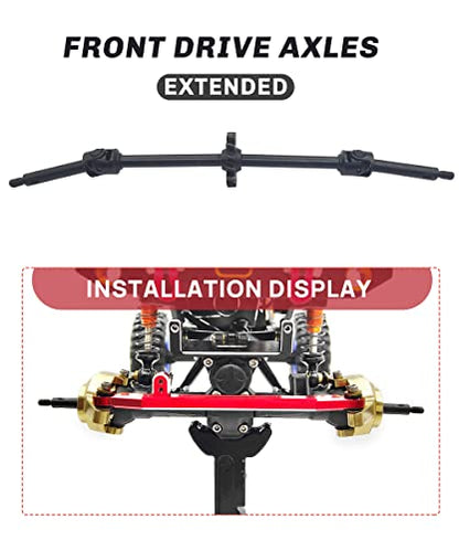 2Pcs Steel Front Axle Drive Shaft SCX24 CVD Set 1/24 Axial SCX24 (+4mm) | Extended 4mm,For C10/JLU/Bronco/Gladiator/Deadbolt RC Crawler Car,CNC Machined,High Strength,Non Destructive Installation - size: +4mm