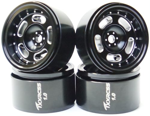 RC 1.0 Beadlock Wheels Offsets -2 Aluminum Rims for AX24 1/18 TRX4M All 1/24 Scale SCX24 Deadbolt RC Crawler Car Wheels Upgrades 4P (Black) - color: Black