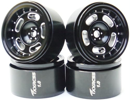 RC 1.0 Beadlock Wheels Offsets -2 Aluminum Rims for AX24 1/18 TRX4M All 1/24 Scale SCX24 Deadbolt RC Crawler Car Wheels Upgrades 4P (Black) - color: Black