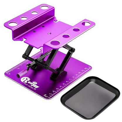 RC Car Work Stand w/Screw Tray for 1/8 1/10 1/12 Scale RC Cars, Purple | Aluminum RC Car Stand Lift Lower with Anti-Slip Dual Scale Base & Tool Holder Top Plate for RC Crawler TRX4 SCX10 Upgrades - color: Purple