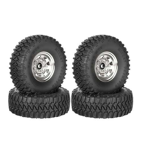 4PCS 1.55 inch Aluminum Metal Beadlock Wheels Rim and 95mm Rubber Tires Set Replacement for 1/10 RC Crawler Car for D90 TF2 Tamiya CC01 CC02 LC70 JIMNY Axial AX90069 Upgrade Parts(Silver) - color: Silver