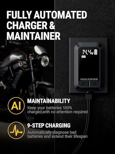 HULKMAN Sigma 1 Car Battery Charger - 1A 6V/12V Automatic Smart Trickle Charger, Battery Maintainer, and Desulfator with Intelligent Interface