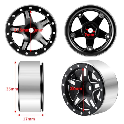 RCHUBAM 4PCS 1.3" Metal Beadlock Wheel Rim for SCX24 TRX4M RC Upgrade Parts | Aluminum Alloy Wheel Hub,RC Replacement Accessories,3 Color - color: Black