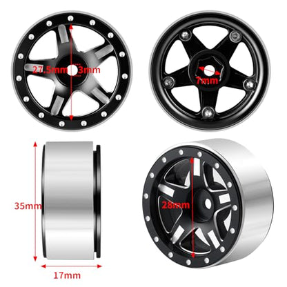 RCHUBAM 4PCS 1.3" Metal Beadlock Wheel Rim for SCX24 TRX4M RC Upgrade Parts | Aluminum Alloy Wheel Hub,RC Replacement Accessories,3 Color - color: Black