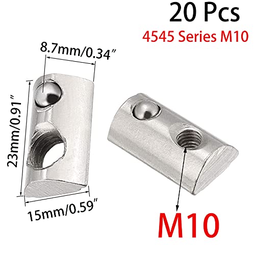 20 Pcs 4545 Series T Spring Nut, M10 Thread Roll in Spring Post Assembly T Nuts Hammer Head Fastener Nut Drop in T-Nut for 45 Series Aluminum Extrusion Profile T Slot 10mm for 3D Printer (M10) - size: 4545 Series M10