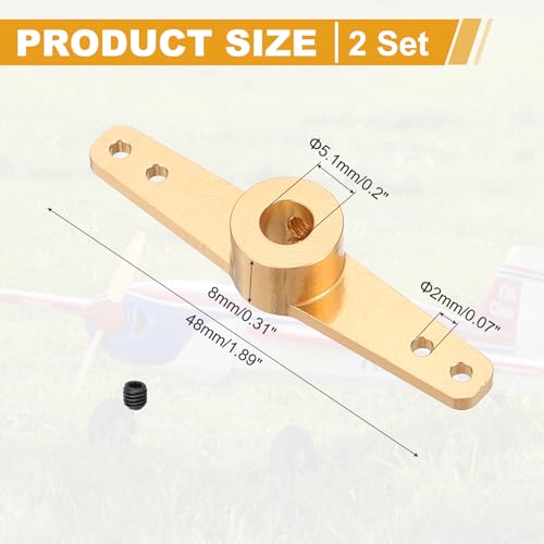 MECCANIXITY Steering Servo Arm, Double Aluminum Steering Arm Servo Horn 5.1mm for RC Model Car Robot Boat Airplane Pack of 2 (Gold)