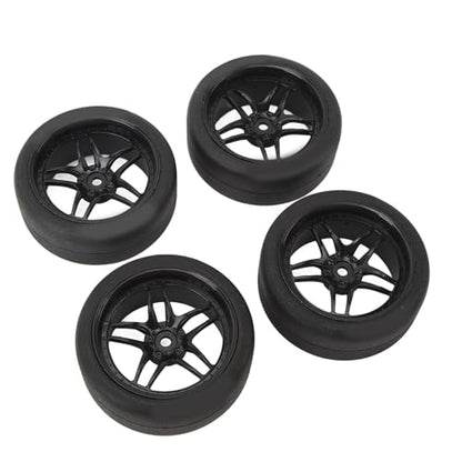 4pcs RC Tires Wheels Rims Set, 1/10 Scale Rubber Tires with 12mm Hex Hub, 26mm Wide Smooth Drift Tires for RC Racing and Drifting Cars Compatible with TT01 HSP (Black) - color: Black