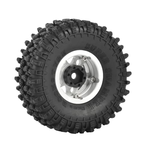 4PCS 1.55 inch Aluminum Metal Beadlock Wheels Rim and 95mm All Terrain Rubber Tires for 1/10 1/12 RC Rock Crawler Car for Axial AX90069 D90 TF2 Tamiya LC70 JIMNY UTB18(5Spoke,Black+Silver) - color: 5spoke,black+silver