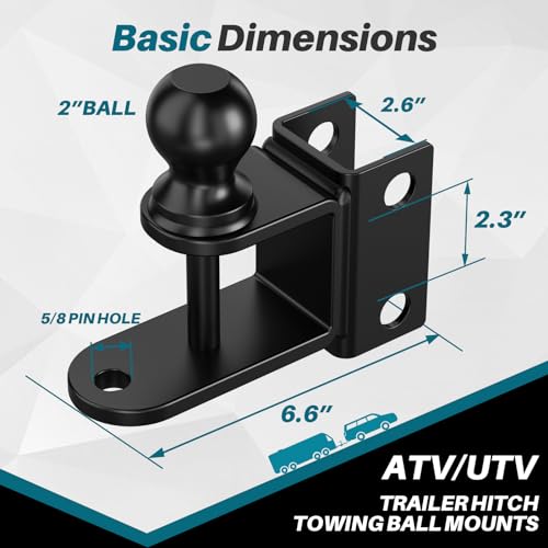 #99004 3-in-1 ATV/UTV Adjustable Trailer Hitch Towing Ball Mounts with 2" Ball Hitch Rated 2000 LBS, Winch Strap Loop Rated 5000 LBS Fits CROSSHIP #88001, 88002, 88003, 88004, 88005, 88006 - color: Replacement ATV/UTV Trailer Hitch