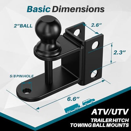 #99004 3-in-1 ATV/UTV Adjustable Trailer Hitch Towing Ball Mounts with 2" Ball Hitch Rated 2000 LBS, Winch Strap Loop Rated 5000 LBS Fits CROSSHIP #88001, 88002, 88003, 88004, 88005, 88006 - color: Replacement ATV/UTV Trailer Hitch