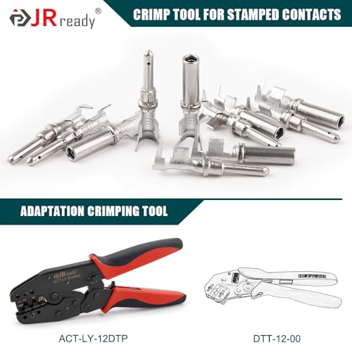 JRready Deutsch DTP Connector Terminal Kit Size 12, Male Pins 1060-12-0166 / Female Sockets 1062-12-0166 Open Barrel Style Contacts for Wire Gauge 12-14 AWG, ST6254-100 Stamped & Formed Contacts - size: #12 Stamped Contacts(12-14AWG) 25A (Max)