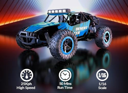 RACENT Remote Control Cars for Adults - 1:16 Scale 20kph Fast RC Truck All Terrain Off-Road Monster Truck for Adults with 2 Rechargeable Batteries (Blue) - color: Blue