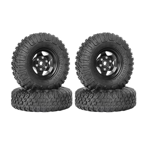 4PCS RC Car 1.55 Inch Tyres Aluminum Alloy Metal Beadlock Wheel Rim and Rubber Tires for 1/10 RC Crawler Car for Axial AX90069 D90 TF2 Tamiya CC01 LC70 MST JIMNY(85mm-5Spoke Black) - color: 85mm-5Spoke Black