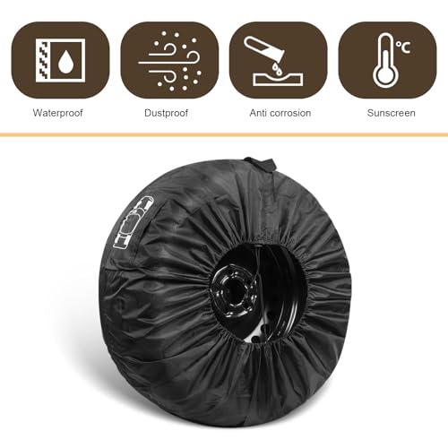 Eratus Spare Tire Cover, 31" Sun and Wear Protection Cover for All Seasons, Portable Foldable Tire Storage Accessory for 19 "-23" Tires with Handle and Tool Storage Bag, for Most Cars (Black #L)