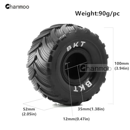 1/18 RC Monster Truck Tires and Hard Plastic Wheels Rims 12mm Hex 1/16 Rubber Buggy Off Road Tyres OD 100mm for 1:16 1/12 1/14 Scale Truck Car Traxxas E-REVO HSP HPI Tamiya Losi 4PCS (Green) - color: Green