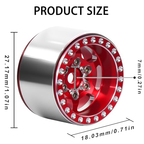 1.0 Beadlock Wheel Rim Set Aluminum Alloy RC Upgrade Part For Traxxas 1/18 TRX4M 1/24 Axial SCX24 FMS FCX24 Gladiator Bronco C10 JLU Deadbolt B17 RC Crawlers Upgrade Off-road(4Pcs/set) - color: Red