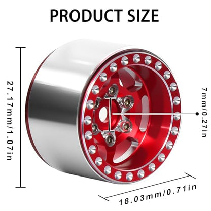 1.0 Beadlock Wheel Rim Set Aluminum Alloy RC Upgrade Part For Traxxas 1/18 TRX4M 1/24 Axial SCX24 FMS FCX24 Gladiator Bronco C10 JLU Deadbolt B17 RC Crawlers Upgrade Off-road(4Pcs/set) - color: Red