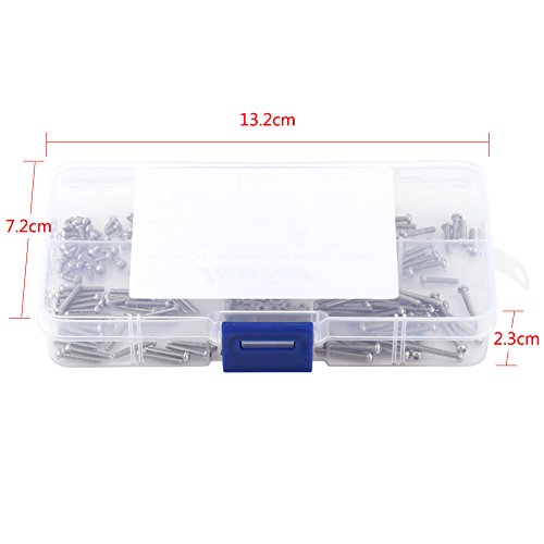 230pcs M2 Stainless Steel Hex Socket Screws boulon argent 2 mm SS304 Hex Socket Button Head Screws Bolts and Nuts Assortment Kit, for Home and Office Appliance, Machinery Przemysł i nauka