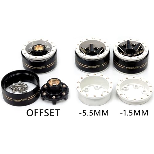 64mm Soft Sticky 1.0 Tires & 1.0 beadlock Wheels Brass Rims, -1.5mm & -5.5mm Negative Offset 1.0 Wheels and Tires for RC Mud Crawler All Terrain 1/18 TRX4M 1/24 SCX24 - color: White & Black