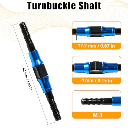 2PCS 3x42mm Aluminum Alloy Turnbuckle Shaft with M3 Threads, Push Rod Tie Rod Linkage Replacement for #53942, Compatible with 1/10 TAMIYA RC Crawlers Trucks On/Off-road Buggy Upgrade (Blue) - style: 2pcs-42mm #53942