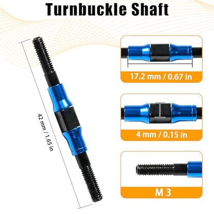 2PCS 3x42mm Aluminum Alloy Turnbuckle Shaft with M3 Threads, Push Rod Tie Rod Linkage Replacement for #53942, Compatible with 1/10 TAMIYA RC Crawlers Trucks On/Off-road Buggy Upgrade (Blue) - style: 2pcs-42mm #53942