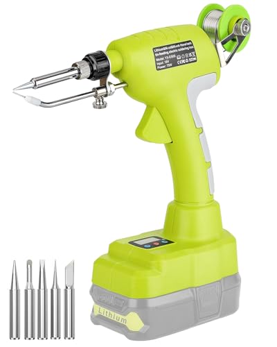 Taingwei Cordless Soldering Iron Kit for Ryobi 18v Battery,75W LED Digital Solder Iron Soldering Gun with 5pcs Tips,50g 0.04” Solder Wire for any Hobby Enthusiast (Battery not included) - style: For Ryobi Battery