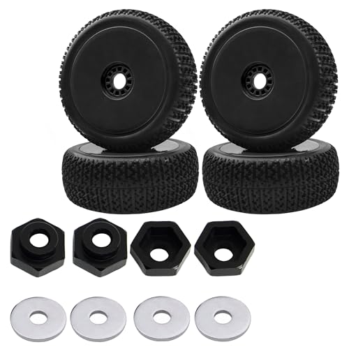 12mm to 17mm Metal Wheel Hex Adapter Converter & OD 4.52" 1/8 RC Buggy Rubber Tires Tyre w/Plastic Rim 17mm Hex