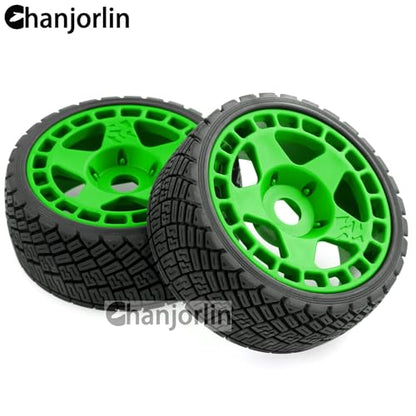 1/8 1/7 RC On Road Tires And Hard Plastic Rally Racing Wheels 17mm Hex Touring Tyres OD 3.94'' For 1:8 1:7 Street Drift Car ARRMA Losi Kyosho GT2 W10 Tamiya HPI WR8 HSP 4PCS (Green) - color: Green