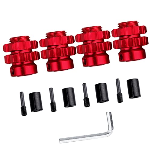 Aluminum 17mm Hex Wheel Hub Adapters for 1/10 Traxxas Summit Losi Baja Rey (Set of 4) (Red) - color: Red