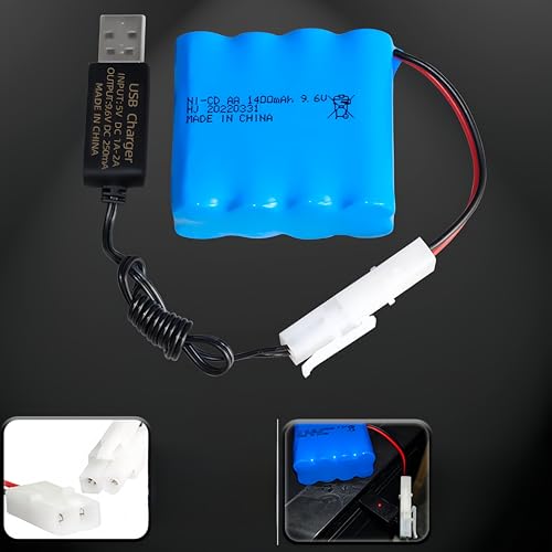 2 Pcs 9.6v 1400mah Ni-Cd Rechargable Battery KET-2P Plug X Type with 2 x USB Cable for RC Car RC Truck Tank Boat Robot