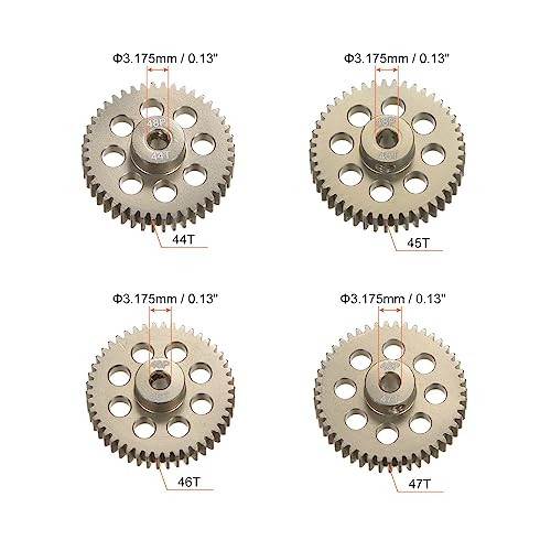 HARFINGTON 48P Hardened Pinion Motor Gear Set 4pcs 44T 45T 46T 47T Fit 1/8 inch RC Motor Shaft 48 Pitch 7075 Aluminum Gears for RC Car, with Hex Key - style: 44T 45T 46T 47T