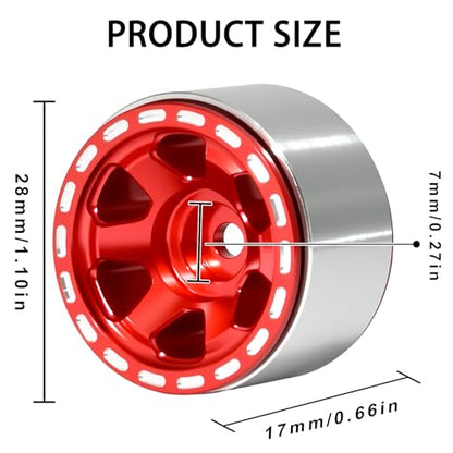 1.0 Beadlock Wheel Rim Set Aluminum Alloy RC Upgrade Part For Traxxas 1/18 TRX4M 1/24 Axial SCX24 FMS FCX24 Gladiator Bronco C10 JLU Deadbolt B17 RC Crawlers Upgrade Off-road(4Pcs/set) - color: Red