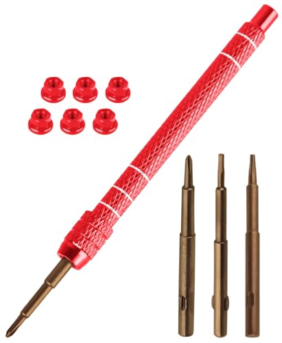 RC Screw Driver Set Tool Kit for 1/30 SCX30,1.5mm/2.0mm Phillips Screwdriver & 1.3mm Hex & T4 Plum & 6Pcs m2 Nut RC Car Repair Screwdrivers Set,for 1/30 SCX30 RC Crawler Truck Buggy,Red - color: Red - (Screw Driver Set)