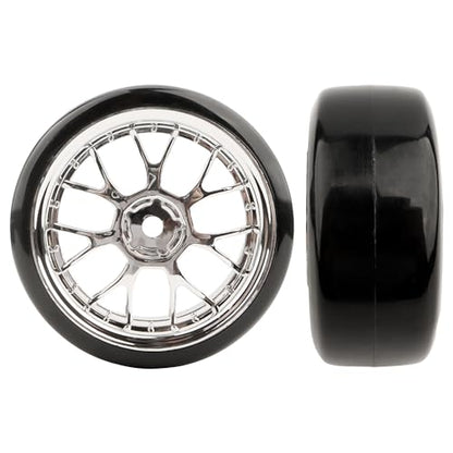 4 Pieces 1/10 Scale Hard Plastic RC Drift Cars On Road Touring Racing Tires Wheels Compatible with HSP Tamiya HPI Kyosho Redcat ExceedRC 1/10 On-Road Touring Car - color: Silver