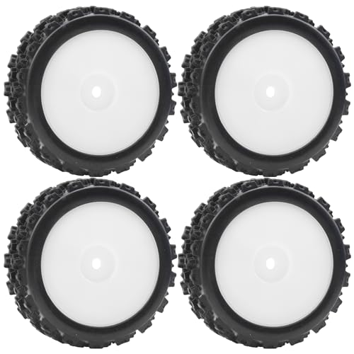 ShareGoo 72mm RC 1/10 On Road Rubber Tires & Wheel Rims 12mm Hex Compatible with Tamiya TT01 Kyosho Fazer Mk2 Traxxas 4Tec 2.0 HSP HPI 1/10 RC On Road Racing & Touring Car (White) - color: White