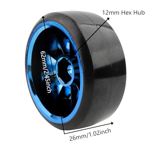 4 Pieces OD 2.45" Hard Plastic Drift RC Tire 12mm Hex On Road Touring Racing Bald Wheels Compatible with 1/10 Scale HSP Tamiya Kyosho Traxxas Sakura WLtoys RC Trucks (Blue) - color: Blue