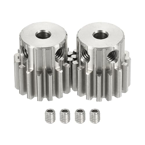 uxcell 2Pcs 1 Mod 16T Spur Gear 4mm Bore, 304 Stainless Steel Pinion Gear, 20°Pressure Angle, for Spur Rack and RC Model Car or Motor DIY(14mm) - size: 1 Mod 16T, 4mm x 14mm
