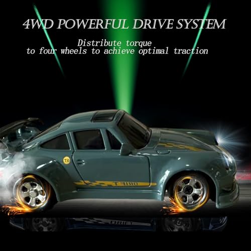 RC Drift Car, 1/64 Mini RC Remote Control Car, 2.4GHz Full Proportional RTR High Speed Micro Sports Racing Drift, 4WD HobbyFast Race Vehicle with Lights, Model Toys Gift for Kids, Boys, Adults - color: Green
